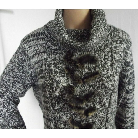 H & M Size Large Black White Melange Cowl Neck Tunic Sweater faux fur l - Picture 2 of 7